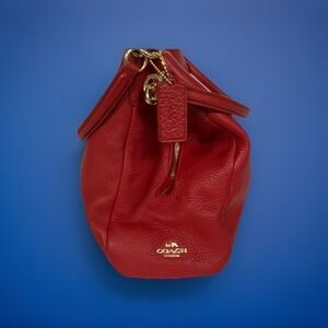 COACH Rich Red Tumbled Leather Three Compartment Vintage Hobo Shoulder Bag
